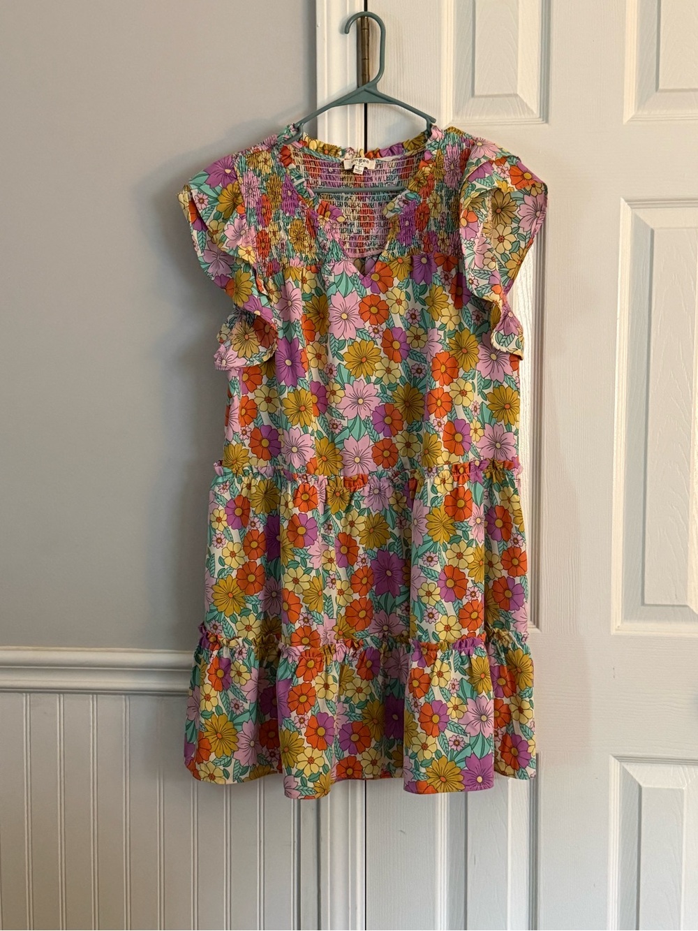 Umgee Floral Tiered Girls Dress in Pink, Orange, Purple, Green